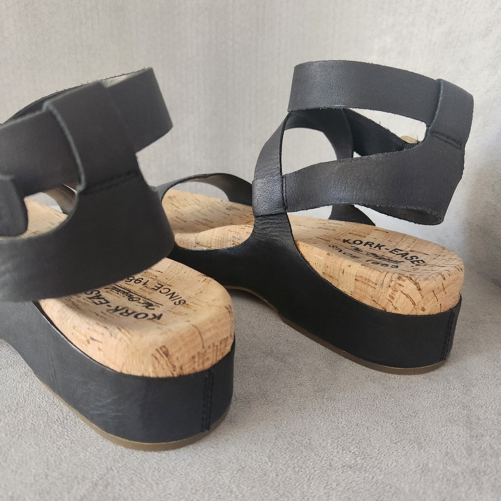 Kork-Ease Sandals 8 Black Leather Yadira Ankle Strap Platform Comfort New $160 - Picture 12 of 16